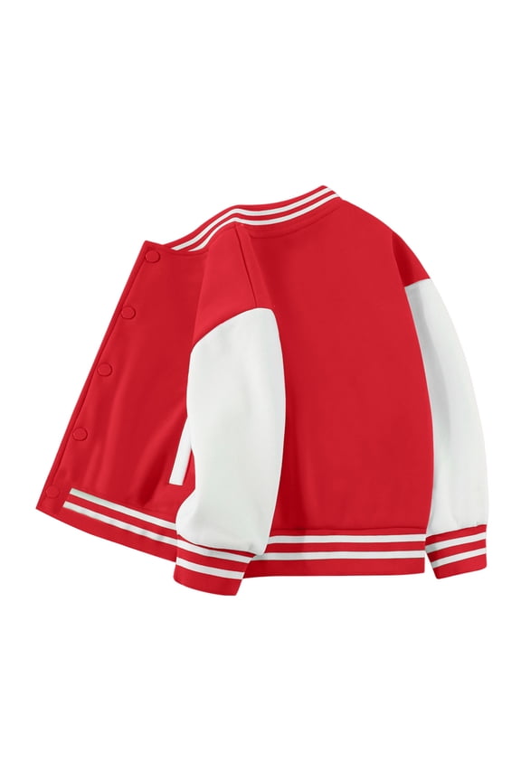 Kids Red Straight Jacket Kids Varsity Jacket Girls Boys Baseball Jacket Coat School Uniform with Pocket Red,3-4 Years
