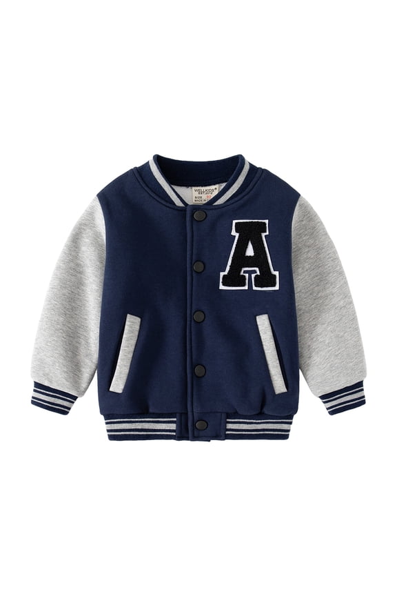 Kids Straight Jacket Boys Girls Varsity Baseball Jacket Button Up Casual Color Block Outerwear with Pockets Navy,18-24 Months
