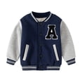 thumbnail image 1 of Qopobobo Kids Straight Jacket Kids Baseball Jackets Boys and Girls Fit Varsity Jacket Hooded Button Casual Lightweight Plain Cardigan School Coat Navy,5-6 Years, 1 of 6