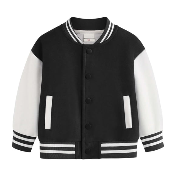 Qopobobo Kids Straight Jacket Kids Varsity Jacket Girls Boys Baseball Jacket Bomber Coat School Uniform with Pocket Black,11-12 Years