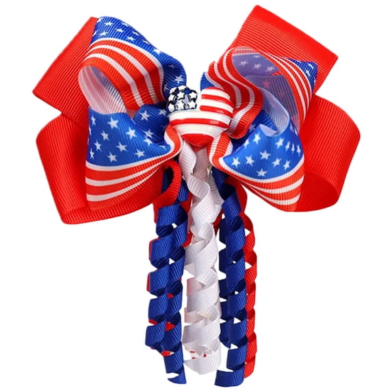 Qopobobo Kids Usa Flag Hair Ties 4th of July Baby Headband Set - Patriotic Hair Bows and Nylon Headband for Newborns and Toddler Girls Red,One Size