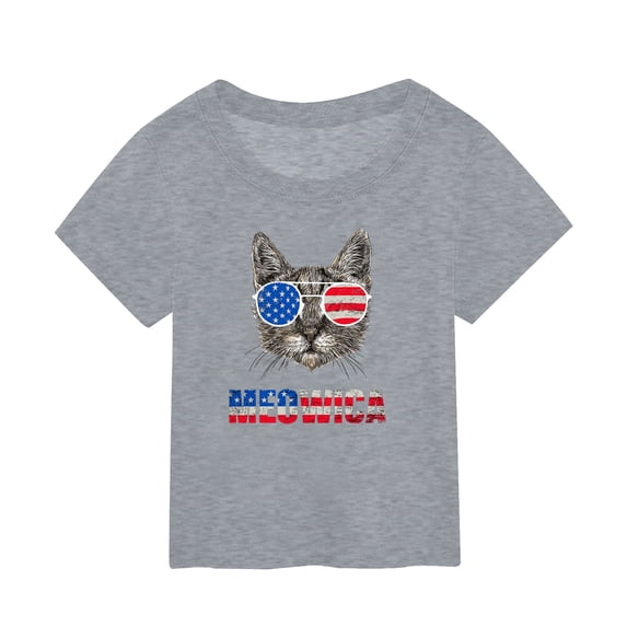 Qopobobo Little Girl Americana Short Sleeve Toddler Undershirts Girls American Flag Patriotic Shirt Boys 4th of July Tie Dye Short Sleeves USA Clothes for Kids Grey,1-2 Years