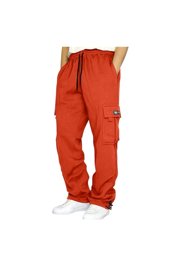 Men Cargo Pants Men Pants Casual Men's Casual Cargo Pants Waist Drawstring Tapered Pants for Men Joggers Hiking Pants with Multi Pockets Orange,XXXL