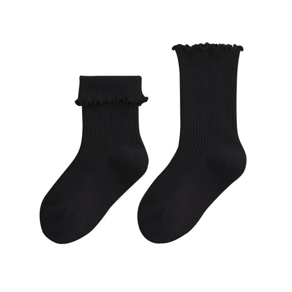Qopobobo Ruffle Socks For Girls Girls Ruffle Socks Toddler Cute Pearls Lace Frilly Dress Socks Church Fancy Sock for Little Kids Baby Black,1-3 years