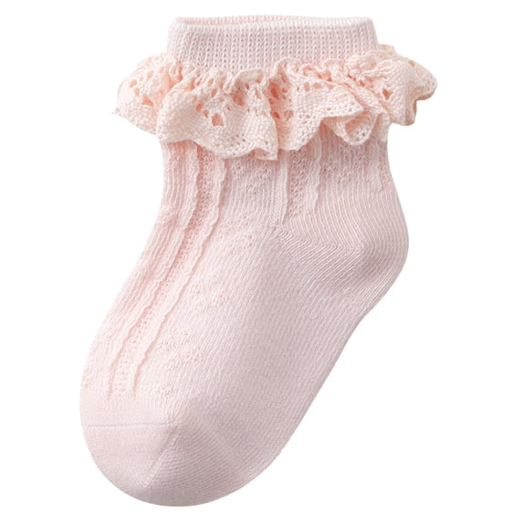 Qopobobo Ruffle Socks For Girls Little Girls Socks Summer Thin Mesh Baby Bow Double Lace Princess Middle Socks Pink,M