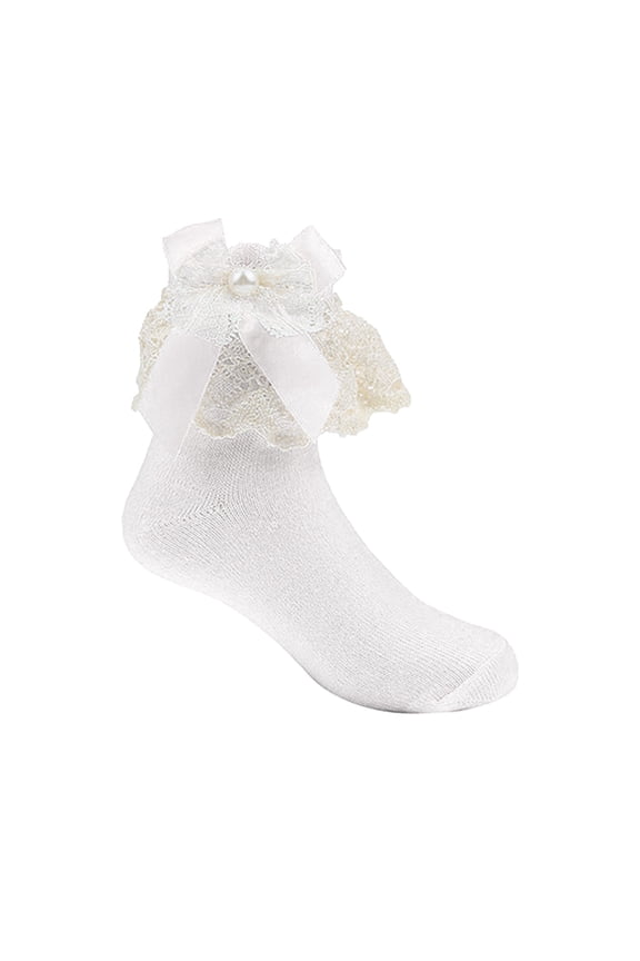 Ruffle Socks For Girls Girls Ruffle Socks Toddler Girl Frilly Dress Socks Double Lace Big Ruffles Fold Over Church Fancy Sock for Baby Kids White,7-8 Years