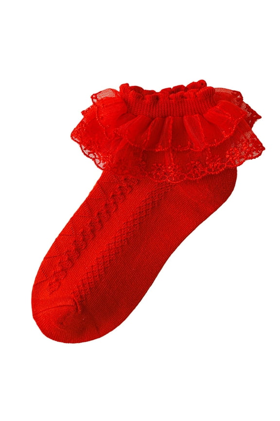 Socks For Girls Girls Ruffle Socks Frilly Ruffle Lace Tutu Socks for Toddler Little Girls Dress and Daily Red,1-3 Years