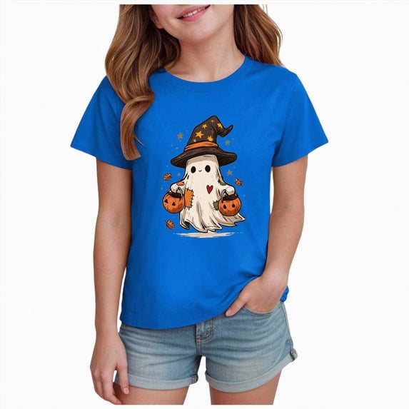 Qopobobo Summer Halloween Shirt Kids Kid's Graphic Tees - Holiday Costume T-Shirt Gift for Boys, Girls, Children Size 13-14 Years(Blue, 13-14 Years)