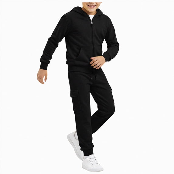 Qopobobo Sweat Outfits for Boys Boys Clothes Two Piece Long Sleeve Hooded Sweatshirt Top Sweatpants Fall Outfits Winter Clothes Set Size 7-8 Years(Black, 7-8 Years)