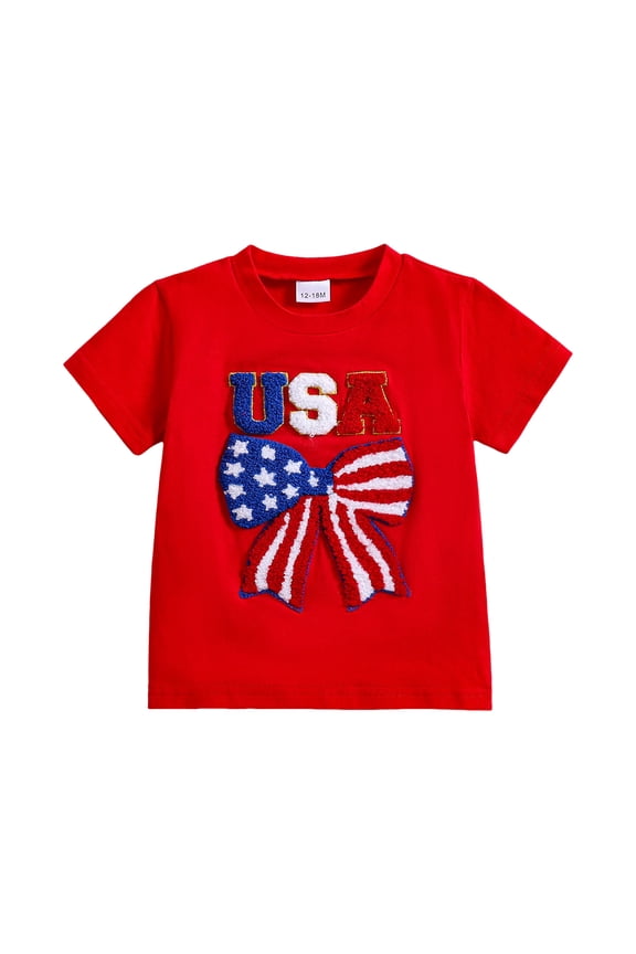 Toddler Boy Clothes Kids Boys American Flag Shirts 4th of July T-Shirt Toddler Girls Cotton Patriotic Tops Tee Independence Clothes Red,12-18 Months