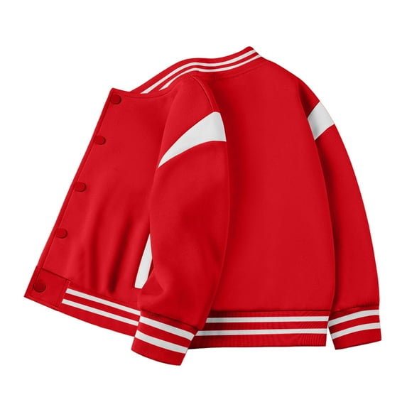 Qopobobo Boys Outdoor Jackets & Outerwear Kids Baseball Jackets Boys Girls Fit Varsity Jacket Casual Lightweight Plain Cardigan Button School Coat Size for 9-10 Years,Red