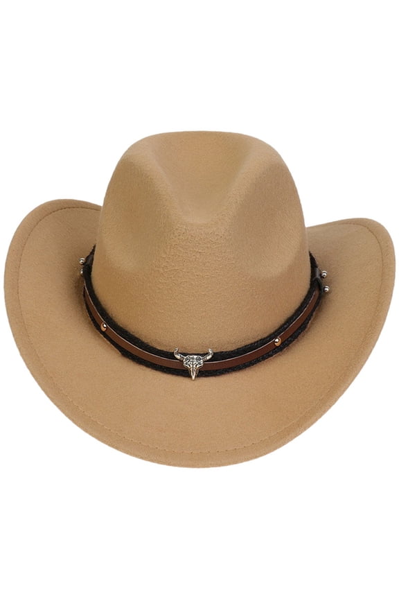Toddler Cowboy Hat Kids Western Hats Boys Girls Cowboy Felt Hat Jazz Fedora Cowgirl Hats with Belt Buckle Beige,3-18 Years