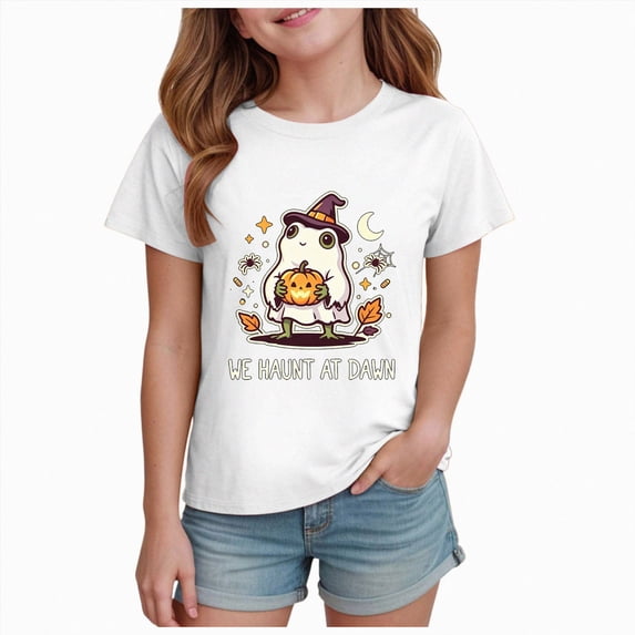 Qopobobo Toddler Girl Halloween Shirts Girl Halloween Shirt Pumpkin T-Shirt Top Fall Halloween Outfit 5T 6T(White, 5-6 Years)
