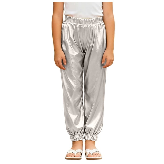 Qopobobo Toddler Girl Pants Girls Black Pants Toddler Girls' Fleece Pants Baby Casual Pull On Active Sweatpants Warm Joggers with Pockets Drawstring Silver,10-11 Years