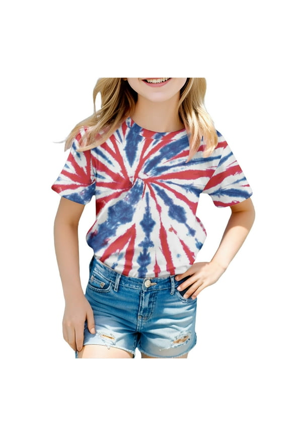 Toddler Girl Shirts Girls Independence Day T-Shirt 4th of July Short Sleeve T Shirt Red,3-4 Years