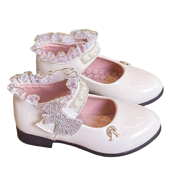 Qopobobo Toddler Girl Shoes Toddler Ballet Shoes Girl Glitter Dress Shoes Little Girl Ballet Flats Bow Wedding Party White,3