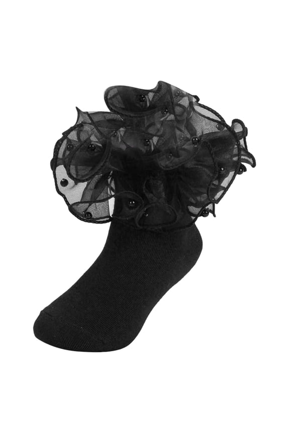 Toddler Girl Socks Girls Ruffle Socks Toddler Cute Pearls Lace Frilly Dress Socks Church Fancy Sock for Little Kids Baby Black,1-3 Years