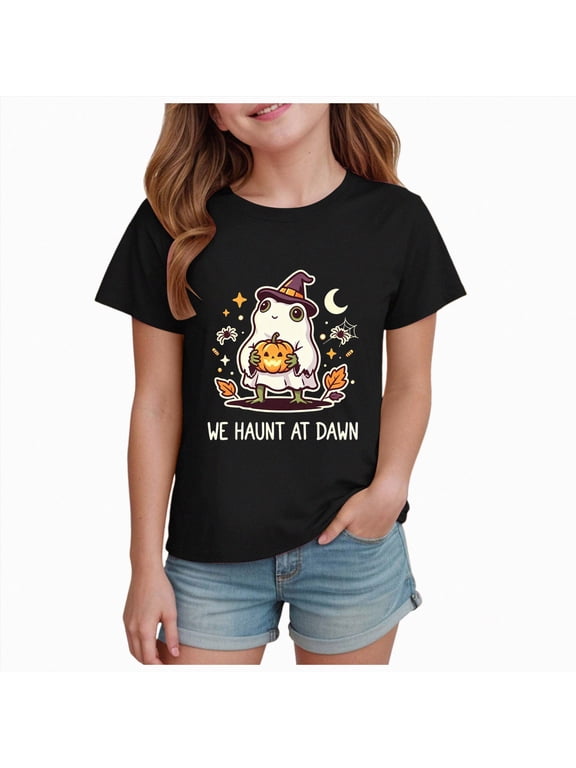 Toddler Halloween Outfit Girls Girl Halloween Shirt Pumpkin T-Shirt Top Fall Halloween Outfit 3T 4T(Black, 3-4 Years)