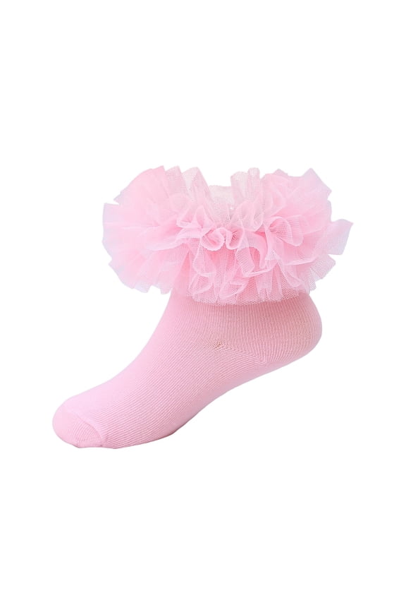 Toddler Ruffle Socks for Girls Ruffle Socks For Toddler Baby Girls Double Frilly Lace Dress Socks Kids Ankle Tutu Socks Pink,1-3 Years