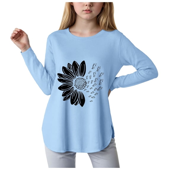 Qopobobo Toddler Shirts Girls Girls Casual Outing Top Toddler Boys Girls Solid Pullovers Sweatshirt Long Sleeve T-Shirt Kids Cotton Crewneck Thin Tops Sky Blue,5-6 Years