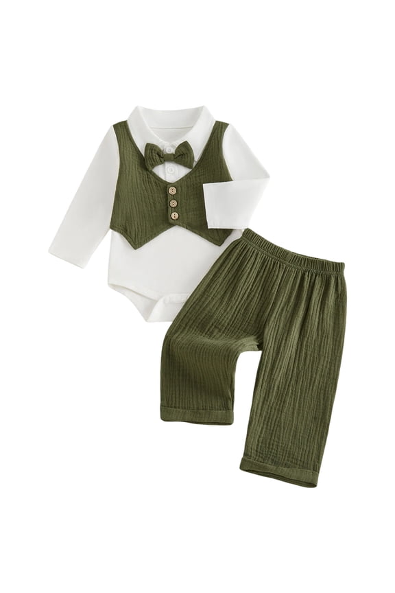 Toddler Suit Baby Wedding Outfit Boy Infant Baby Boys Gentleman Outfits Long Sleeve Bowtie Romper+Suspender Overalls Pants Set AG,3-6 Months