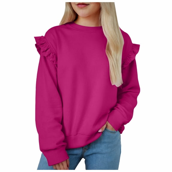 Qopobobo Toddler Undershirts Toddler Girl Tshirts Cotton Blend Tee Girls Long Sleeve Shirts Color Block Crew Neck Casual Tops Hot Pink,9-10 Years