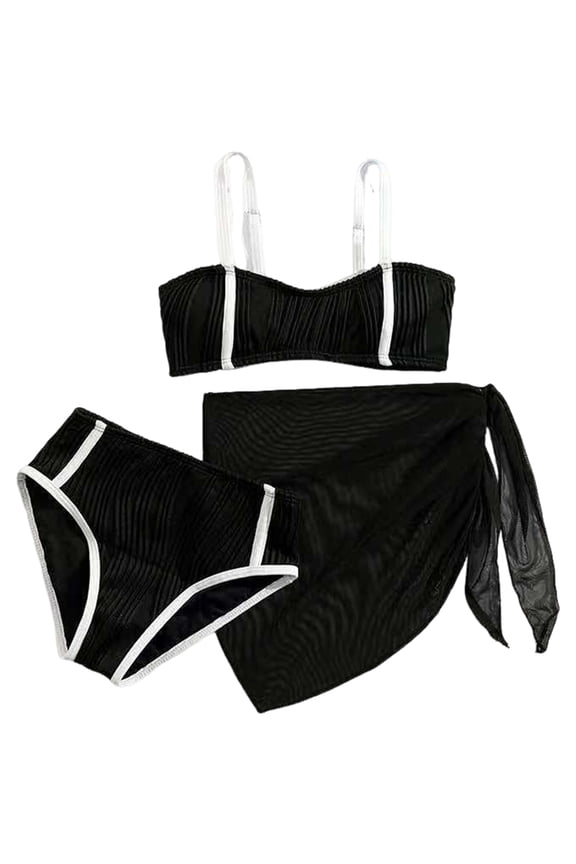 Tween Girls Swimsuits 3 Piece Bikini Sets Teen Girl Swimsuits 3 Piece Tankini Sets Size for 9-10 Years,Black