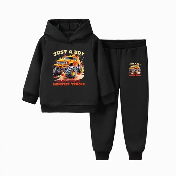 Qopobobo Winter Clothes for Boys Boys Clothes Long Sleeve Hooded Pullover Sweatshirt + Pants 2pcs Fall Winter Outfit Set 5T 6T(Black, 5-6 Years)