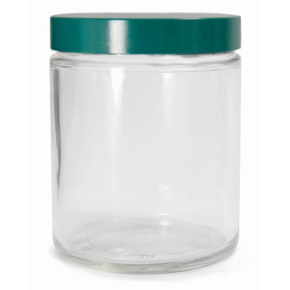 Qorpak GLC-01672 Clear Glass Round 240mL Type III Straight Sided Jar, with Green Thermoset F217 and PTFE Lined Cap (Case of 24) CA3