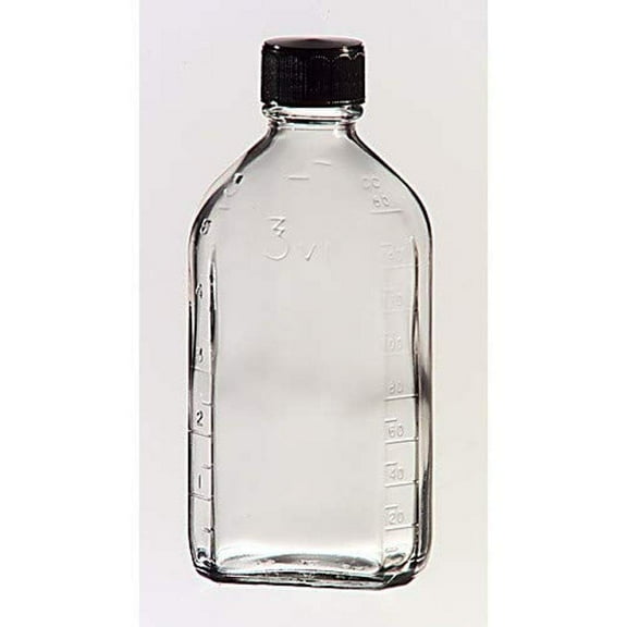 Qorpak GLC-13070 Clear Glass Graduated Oval Prescription Ware Bottle with 24-400 Black Phenolic Pulp/Vinyl Cap, 6oz Capacity, 41mm OD x 134mm Height (Case of 48) CA2