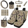 thumbnail image 1 of Qpednta 15Pcs Duck Camo Bow Car Seat Covers Full Set Universal, Steering Wheel Cover, Seat Belt Pads, Trash Can, Cup Coasters, Vent Pouch, View Mirror Cover, Keychain, Easy to Install, 1 of 7