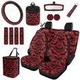 thumbnail image 1 of Qpednta 15Pcs Red Gothic Bat Car Seat Covers Full Set Accessories, Steering Wheel Cover, Seatbelt Pads, Trash Bin, Car Coasters, Rear View Mirror Cover, Easy to Install, Universal Fit, 1 of 7