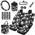 thumbnail image 1 of Qpednta 15Pcs White Ghost Car Seat Covers Set Protection Accessories, Fashion Auto Interior with Steering Wheel Cover, Seat Belt Covers, Garbage Bin, Cup Coasters, Vent Storage, Washable, 1 of 7