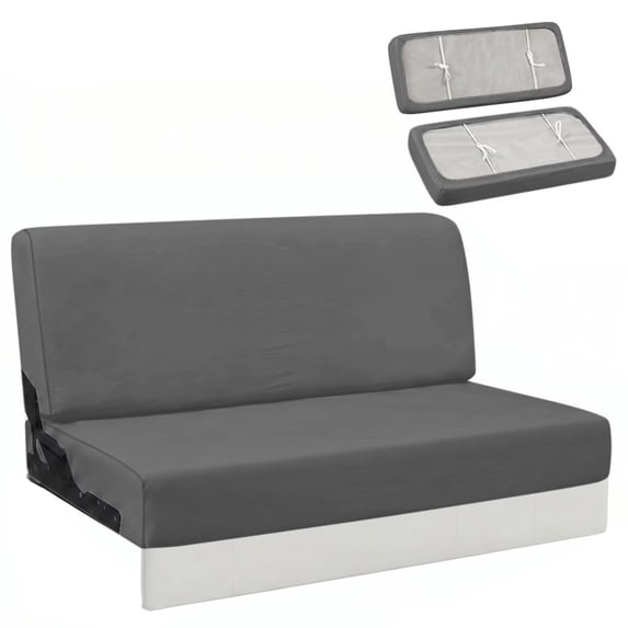 Qpednta 2-Piece Dark Gray RV Couch Covers Washable RV Sofa Bed Covers Super Stretch Elastic, Slipcovers for Jackknife Camper Couch, for Rvs and Home Living Rooms, Machine Washable