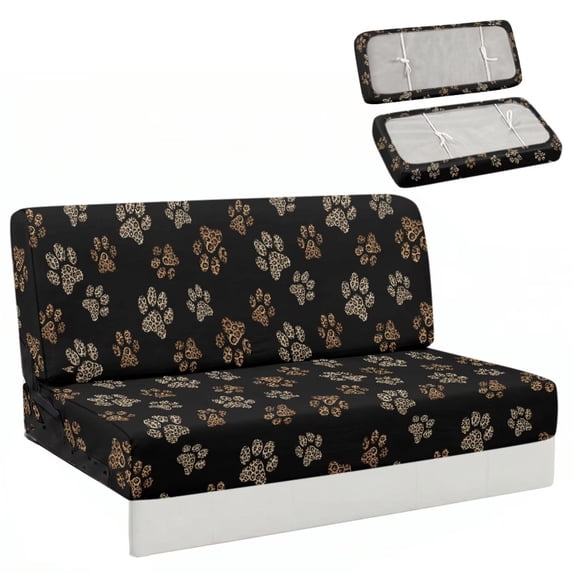 Qpednta 2-Piece Dog Paws Print RV Jackknife Sofa Bed Slipcovers Anti-Slip Stretch Camper Couch Furniture Cover, Washable RV Cushion Cover, Pet Friendly Stain Resistant, for Travel Trailer RV