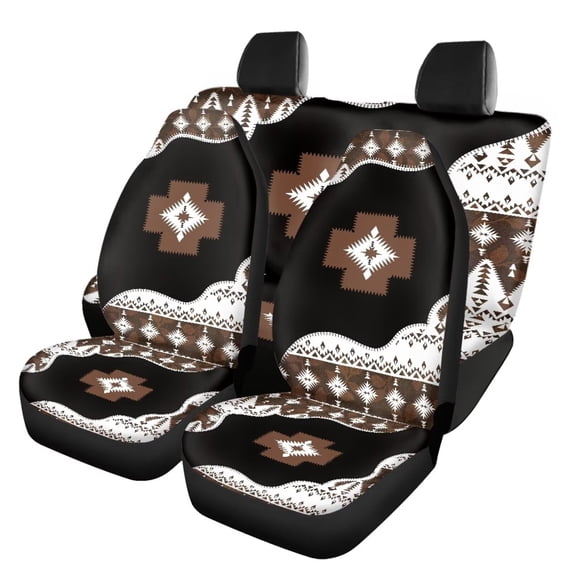 Qpednta Aztec Automotive Seat Cover 4Pcs,Full Set Front and Rear Bench Cover Polyester Automotive Car Seat Protection for Women,Universal Fit for SUV, Truck, Van