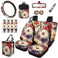 thumbnail image 1 of Qpednta Boho Flowers Car Seat Covers Set 15Pcs with Trash Can, Full Set Includes Steering Wheel Cover, Auto Seat Belt Cover, Garbage Bin, Cup Coasters, Storage Organizer, Universal Fit, 1 of 7