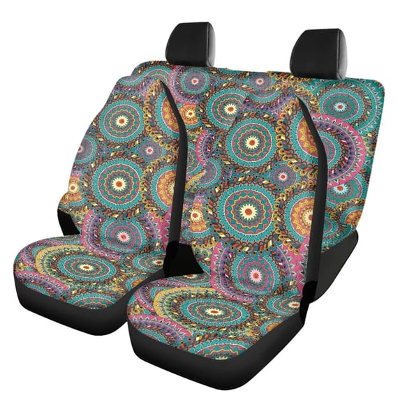 Qpednta Boho Mandala Auto Seat Covers Full Set, Front Seats and Rear Bench Cover Protector for Car Truck SUV, 4 Pack Vehicle Seat Protector Easy to Install