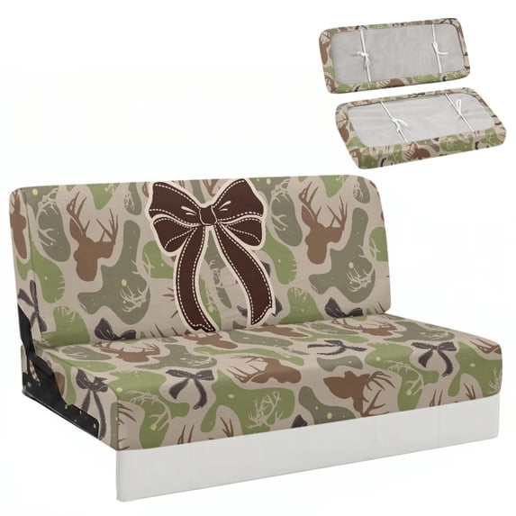 Qpednta Camo Green Bow RV Couch Covers for Jackknife Sofa Bed 2-Piece Seat Covers & Stretchable Backrest for Campers, Travel Trailers, and Home Living Rooms