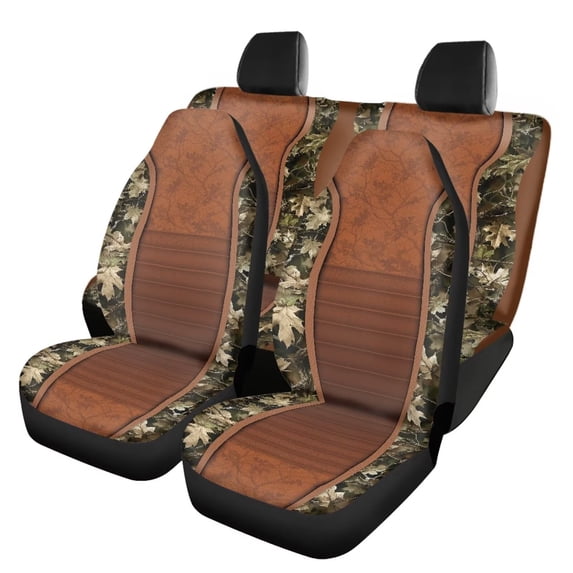 Qpednta Camo Hunting Car Seat Cover Set of 4 for Front Seats and Rear Bench Cover Protecto Universal Car Interior Accessories Front Automobile Seat Cover for Cars Truck Van SUV