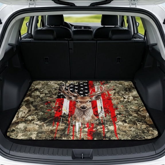 Qpednta Camo Hunting Deer Car Trunk Liner Cargo Mat Auto Accessories 29"x39", Non-Slip Backing All Weather Rear Trunk Protector Universal Fit for SUV Truck Sedan