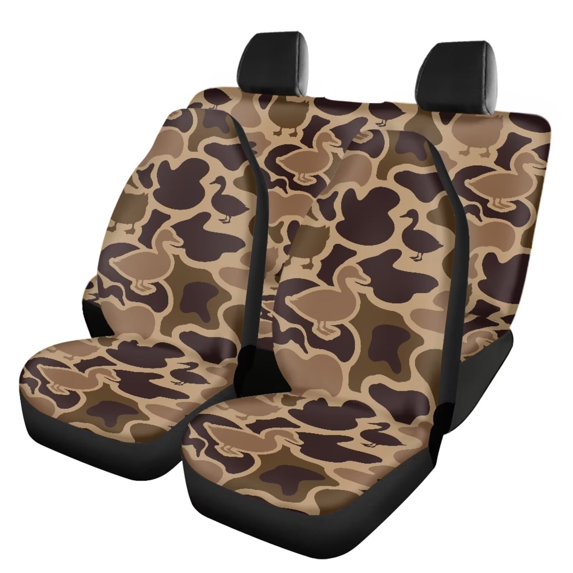Qpednta Car Accessories Set Duck Camo Brown Car Seat Covers Easy to Install Front and Rear Split Bench for Cars Breathable 4 Pack Vehicle Seat Protector for Car Truck SUV