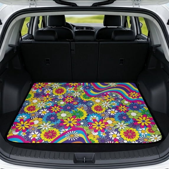 Qpednta Car Cargo Liner 29"x39" Trunk Mat for SUV Non-Slip Flower Power, All-Weather Polyester With Anti-Slip Backing Dustproof Universal Rear Cargo Protection Accessory