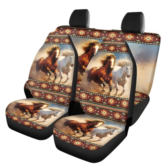 Qpednta Car Seat Cover Auto Accessories Interior 4Pcs, Horse Front Seat Protector, Auto Seat Rear Split Bench Cover Universal Automotive Seat Cover Accessories