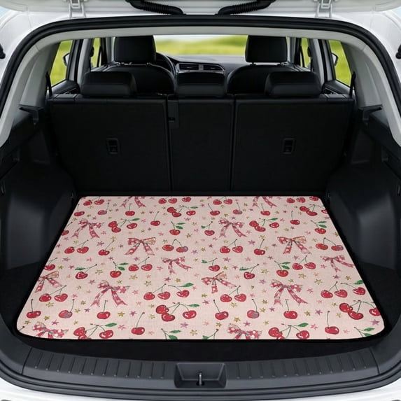 Qpednta Cherry Bow Cargo Mat 29"x39" All Weather Trunk Liner for SUV Car, Premium Non-Slip Polyester Carpet Machine Washable Stain Resistant Rear Cargo Protector for Daily & Outdoor Use