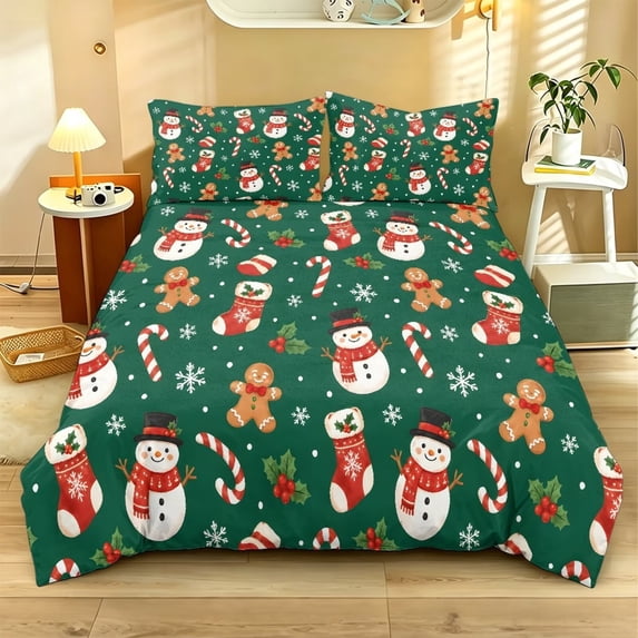 Qpednta Christmas Candy Print Duvet Cover Set Soft Cozy Bedding Comforter Set Breathable Comforter Cover 3 Pieces Comforter Set Easy to Install Bedroom Decor