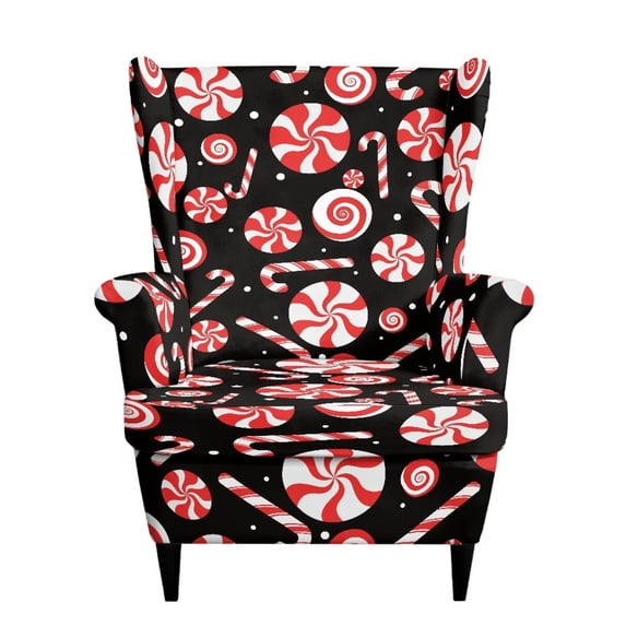Qpednta Christmas Candy Wingback Chair Slipcovers Polyester Spandex Armchair Cover 2-Pack Wing Chair Slipcover with Separate Cushion Non Slip Armchair Slipcover for Rental House