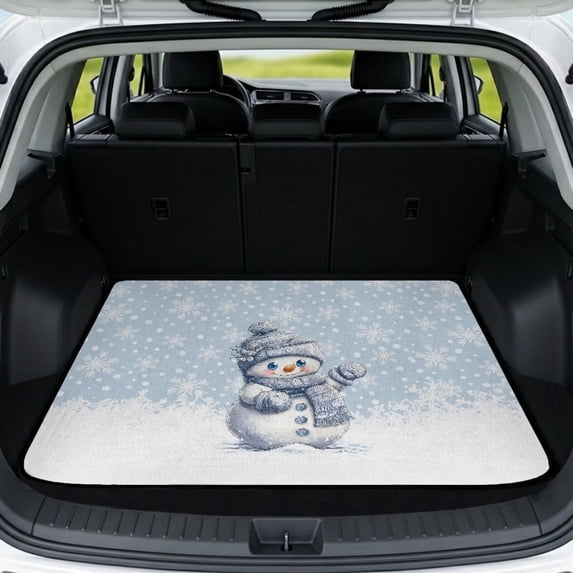 Qpednta Dustproof Cute Snowman Trunk Mat 29"x39" Cargo Liner for SUV, Durable Polyester Carpet Non-Slip Easy Clean Sand Mud Resistant Rear Cargo Protector Car Accessories Fits Sedan Truck