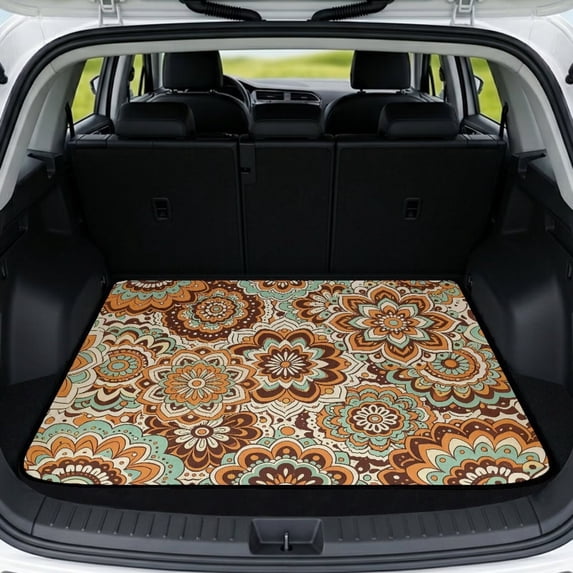 Qpednta Ethnic Mandala Trunk Mat Cargo Liner 29"x39" Non-Slip Universal, All Weather Machine Washable Polyester Rear Trunk Cargo Liner for SUV Sedan Truck Easy To Clean