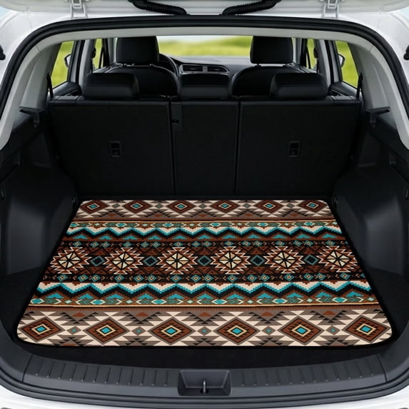 Qpednta Fashion Aztec Cargo Liner 29"x39" All Weather Trunk Mat for SUV, Polyester Non-Slip Trunk Protector Easy To Clean Universal Cargo Cover Guards Trunk Against Spills & Scratches